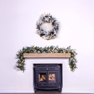 Pre-lit Frosted Decorated PE Pine Garland with White Berries