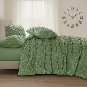 Soft Chunky Popcorn thermal Warm Teddy Reverse Duvet Set Olive