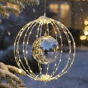 Silver Xmas LED Ball Light Warm White With Silver Bauble 28cm