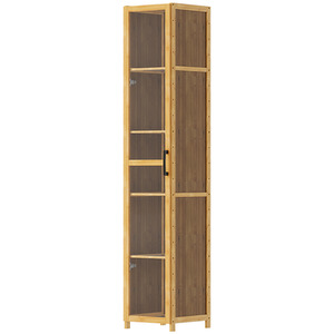 Brown & Wood & Translucent / 160cm Narrow Bookcase Storage Unit with Acrylic Doors shot 11446114