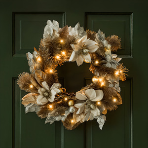 Christmas Gold Artificial LED Wreath