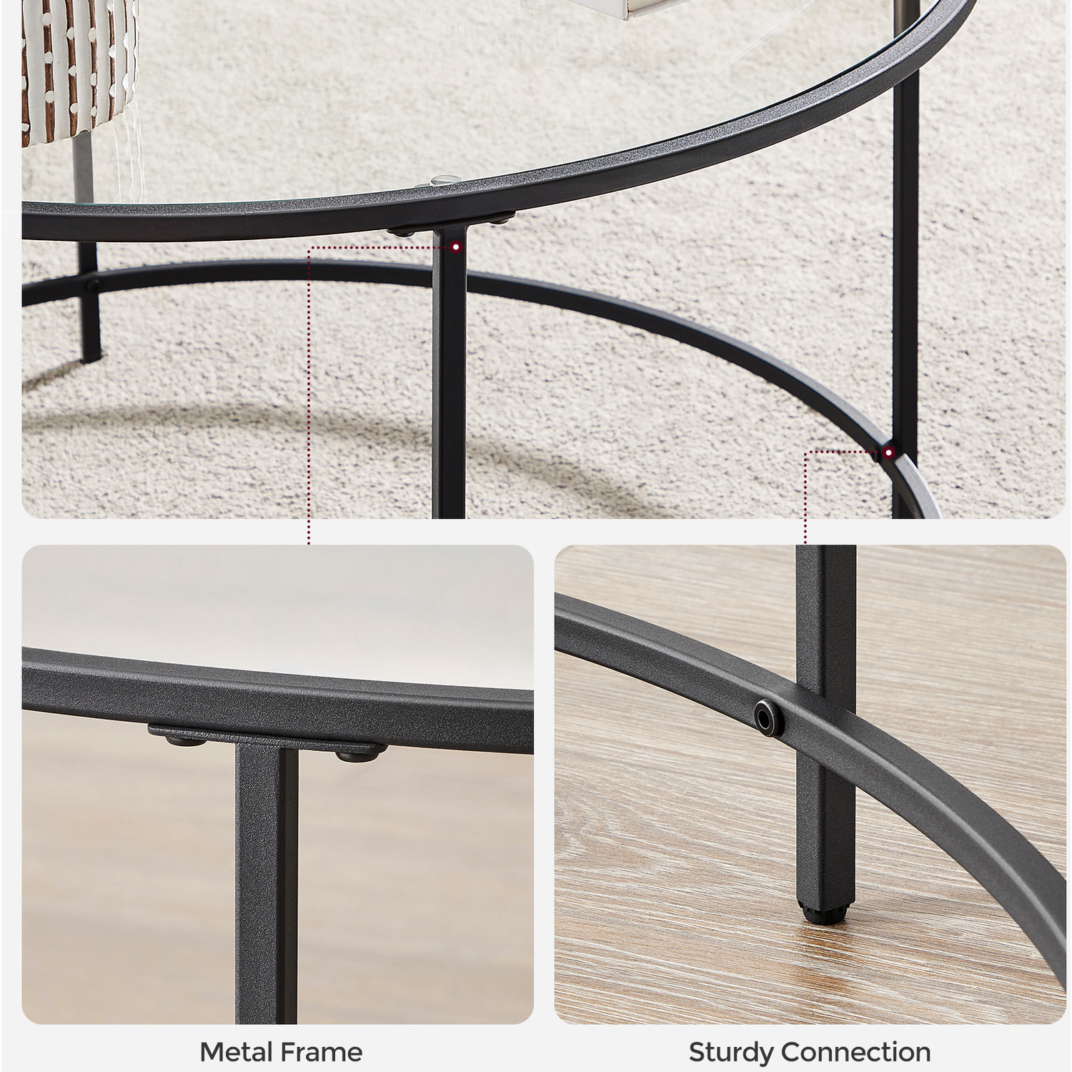 Modern Round Glass Coffee Table With Storage - White Iron