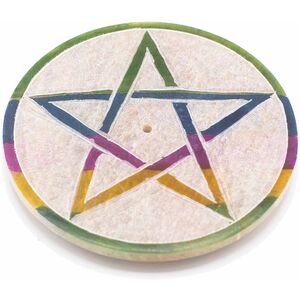 Soapstone Disc Incense Holder 8cm Pentagon MultiColor