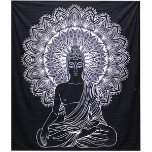 BW Double Cotton Bedspread  Wall Hanging Buddha