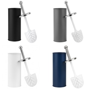 Toilet Brush With Matt Holder Round Dense Bristles Stainless Steel Handle