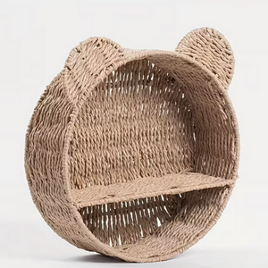 Round Woven Bear Wall Shelf