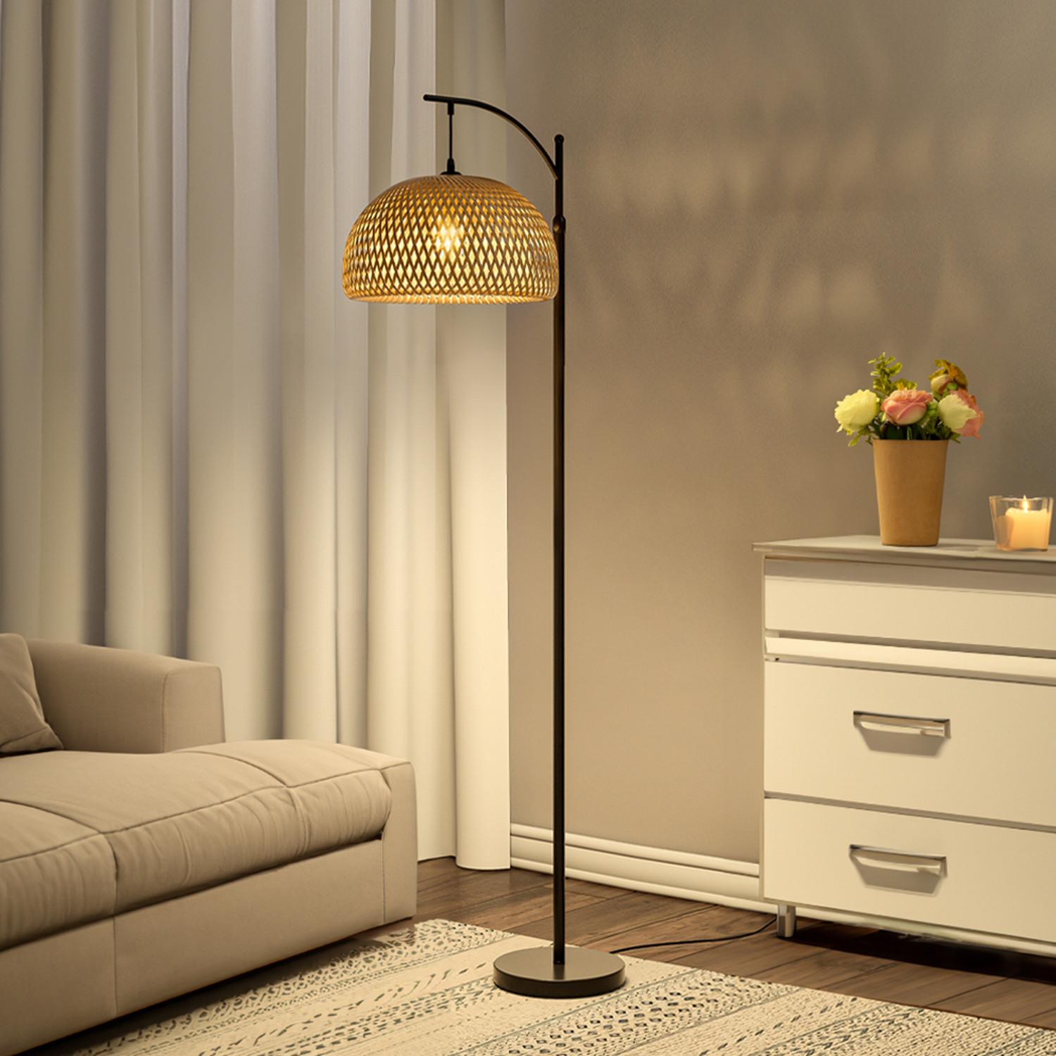 Image of Traditional Woven Rattan Floor Lamp -&hellip;
