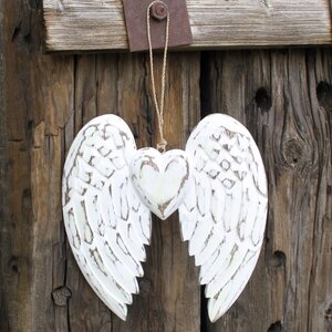 Handcrafted Angel Wing  Heart Wall Decor - Vintage Whitewash, 24cm