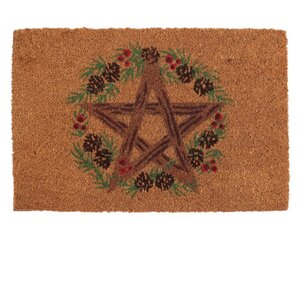Natural Winter Solstice Pentagram Coir Doormat Reusable Rustic Decor