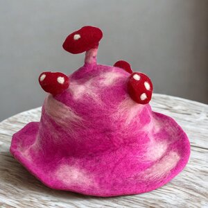 Shocking Pink Felted Mushroom Hat - Whimsical Costume Accessory