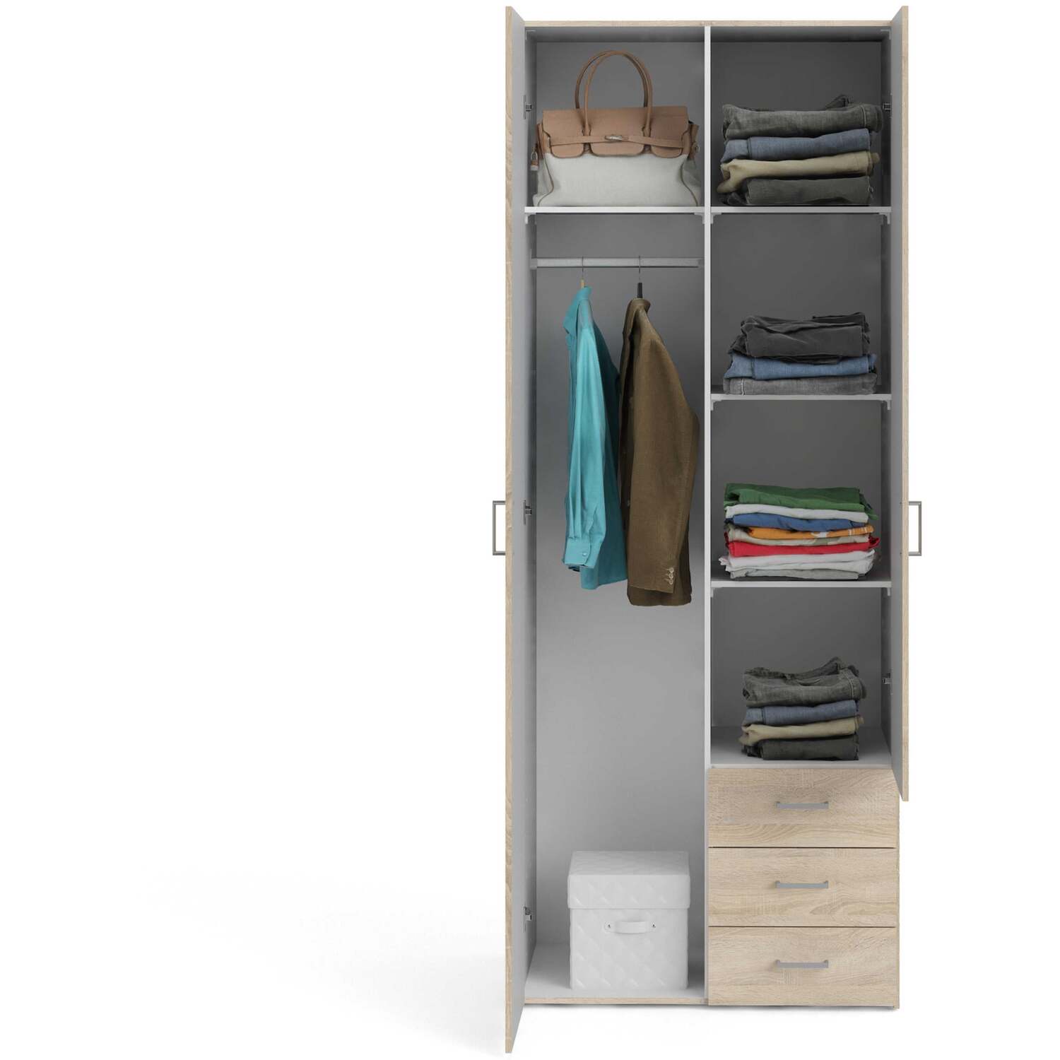 Wyld Haus Berlin Oak-Effect Double Wardrobe, 2 Doors 3 Drawers 1 Shelf - Natural