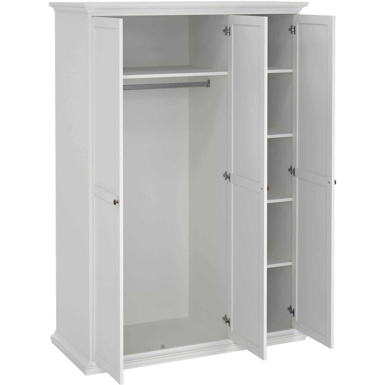 Osaka Farmhouse 3-Door White Wooden Wardrobe - White