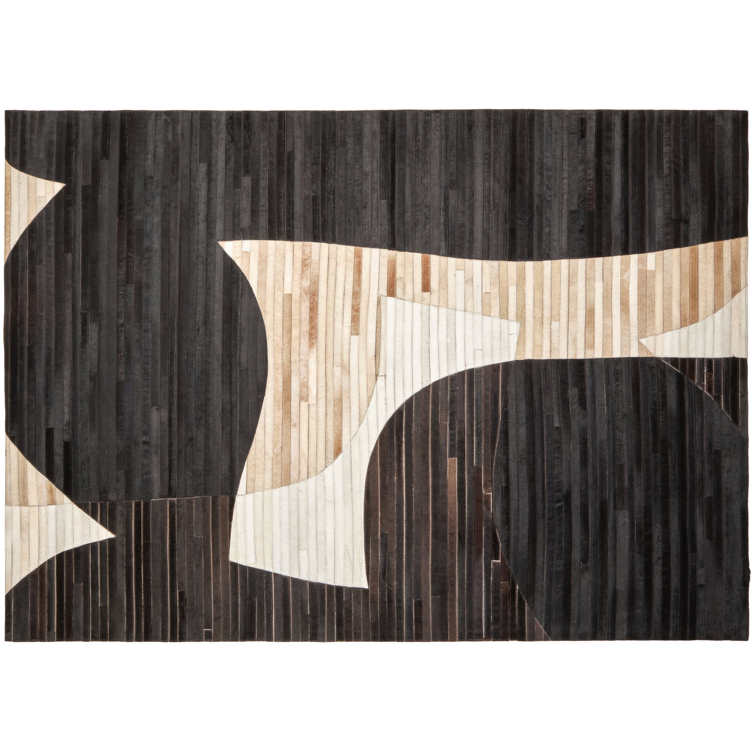 Bosie Safira Large Abstract Hair On Leather Rug - Black & White