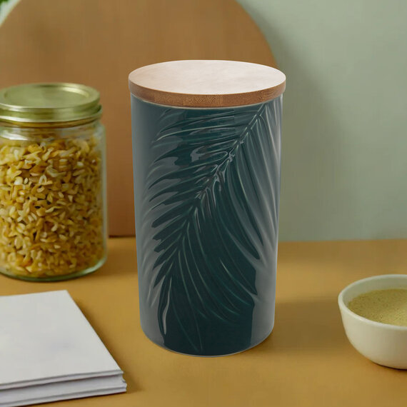 Bali Dark Green Large Storage Jar With Bamboo Lid
