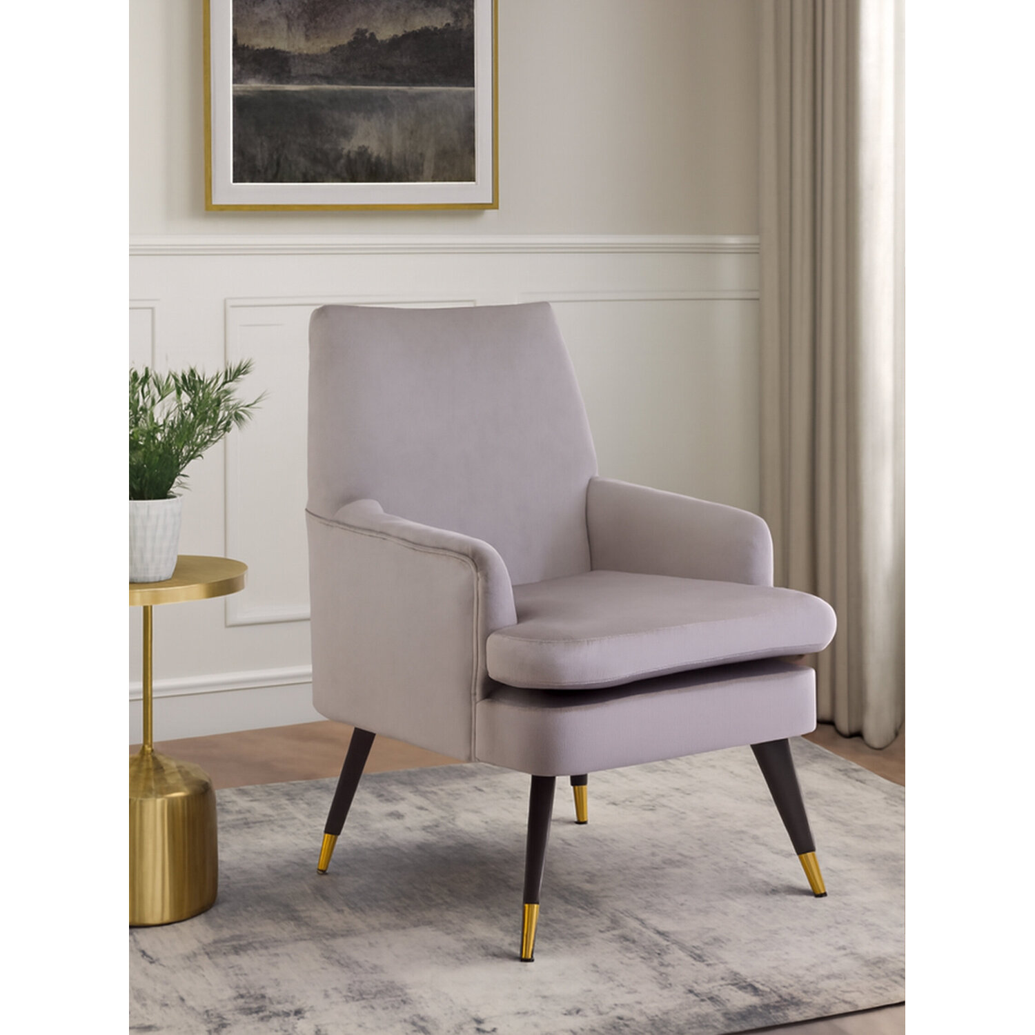 Loretta Mink Velvet Accent Chair With Wooden legs - Brown