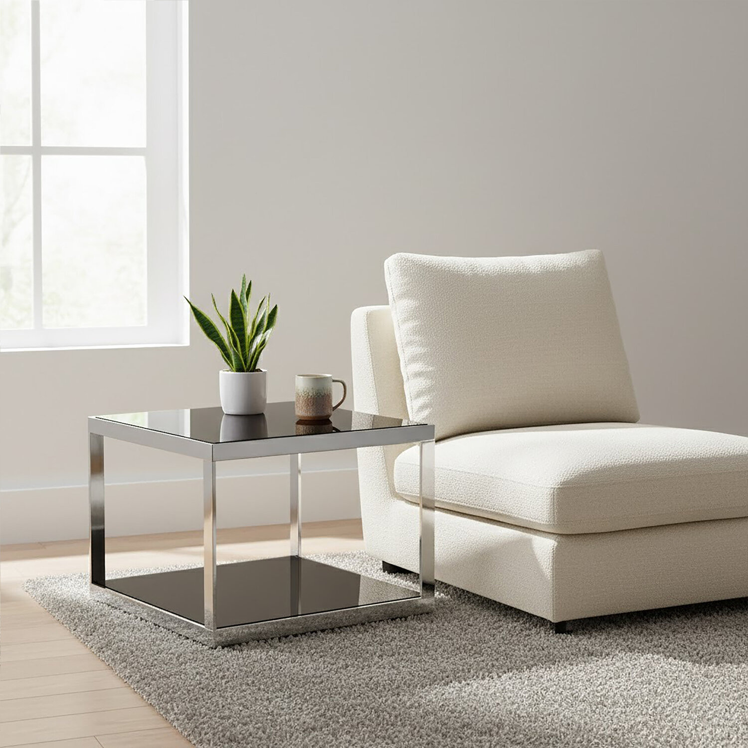 Ackley Silver Square Coffee Table with Black Glass - Black