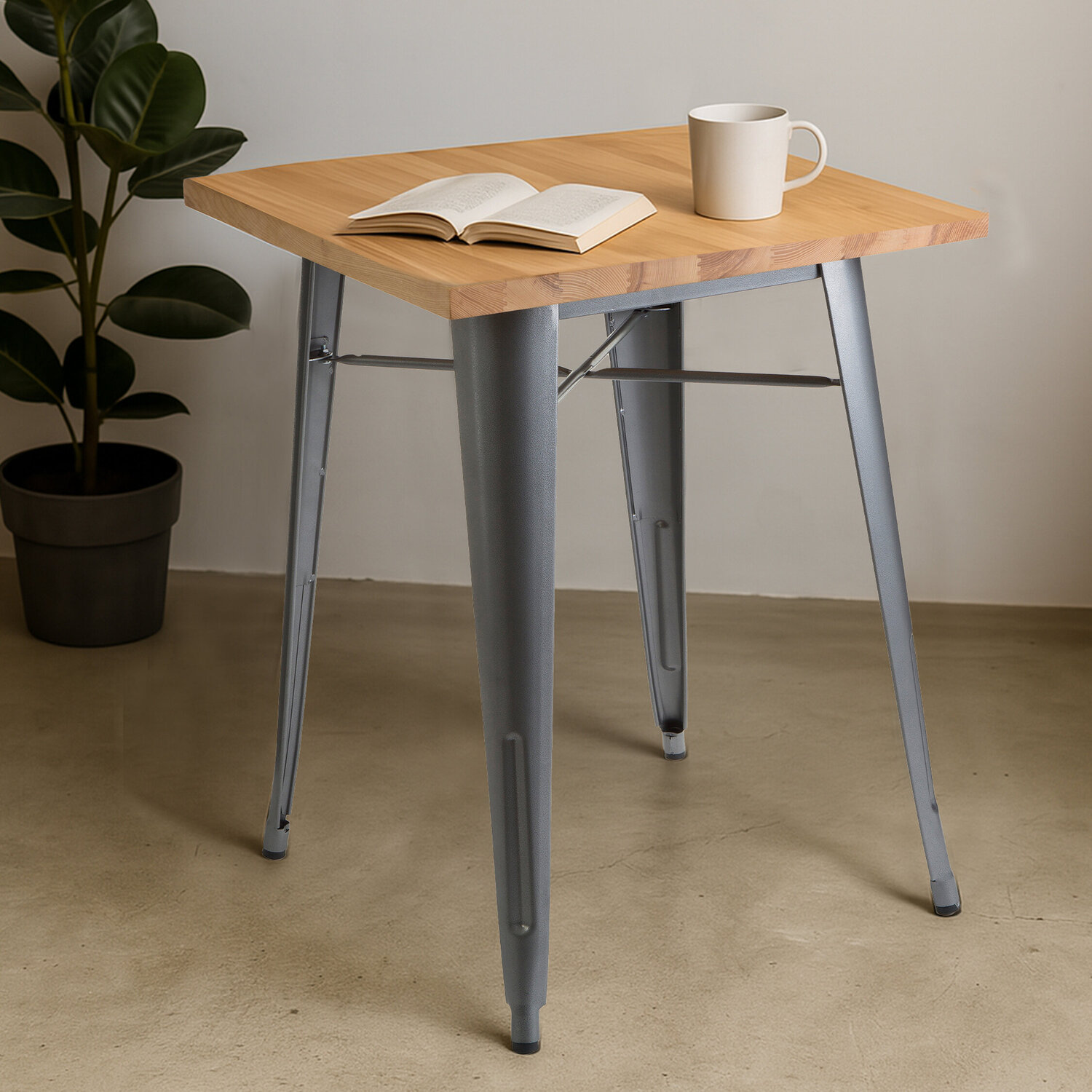 Aldgate Silver Table in Powder Coated Metal and Wood - Silver