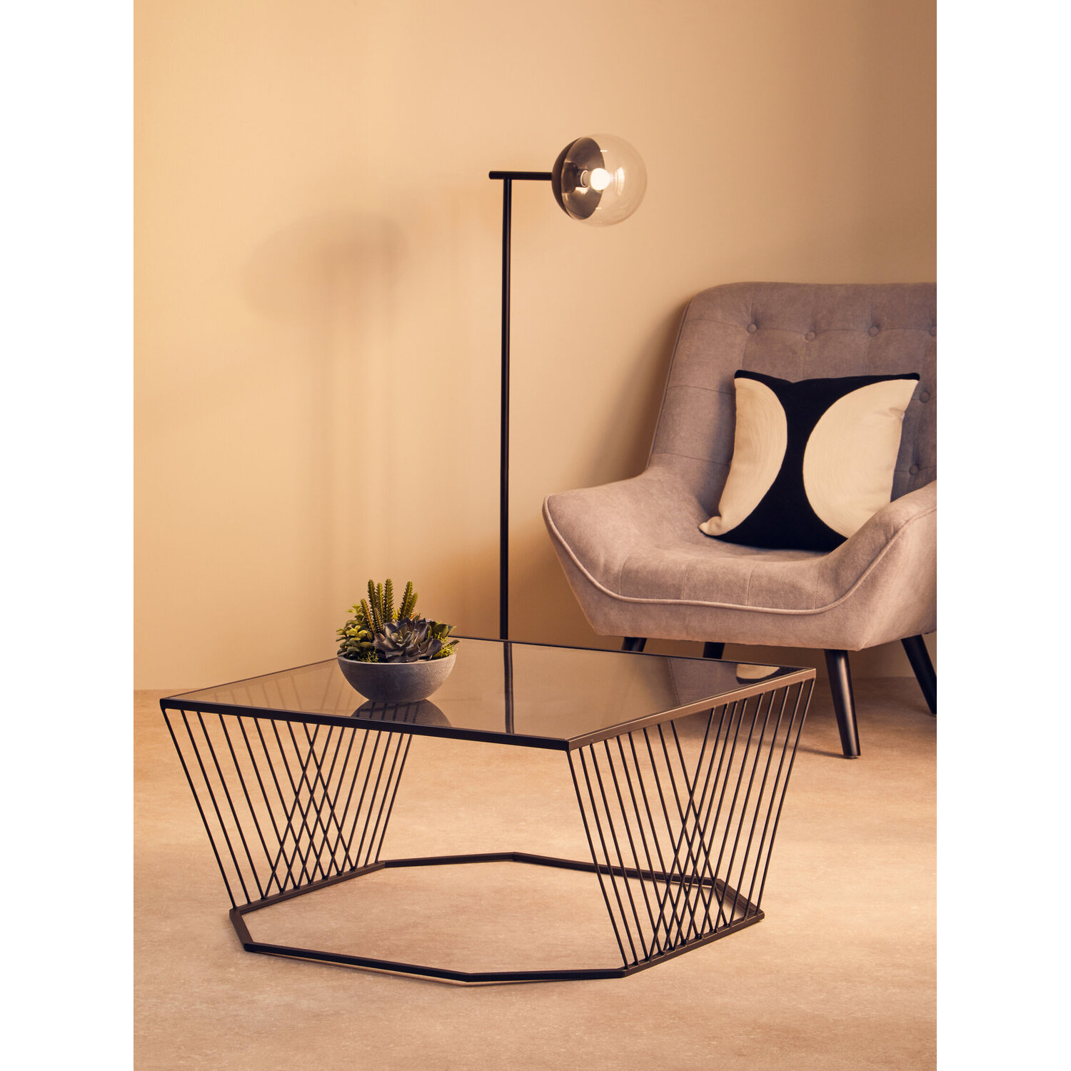 Trento Coffee Table With Grey Glass Top - Black