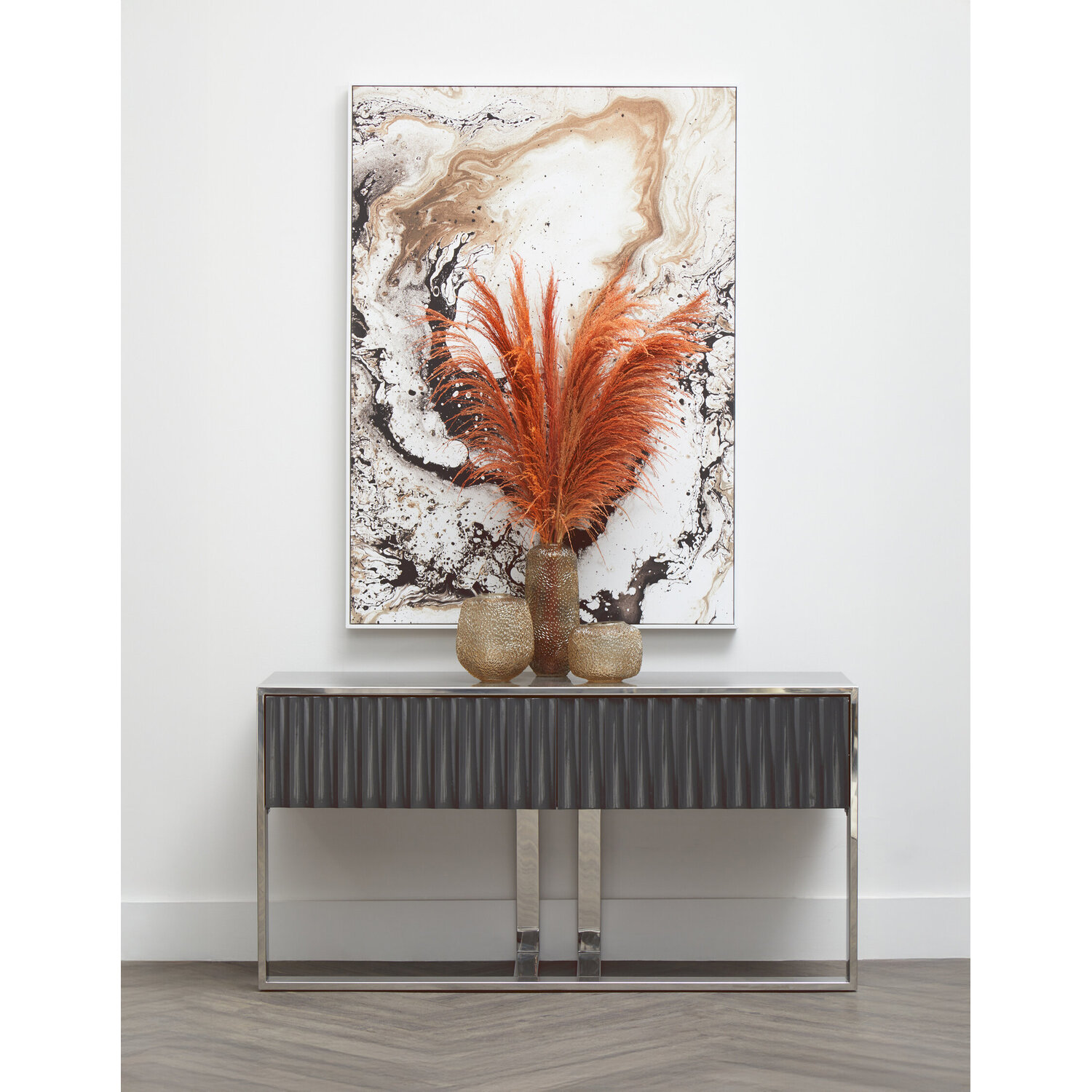 Genoa Grey Gloss Finish Console Table - Silver
