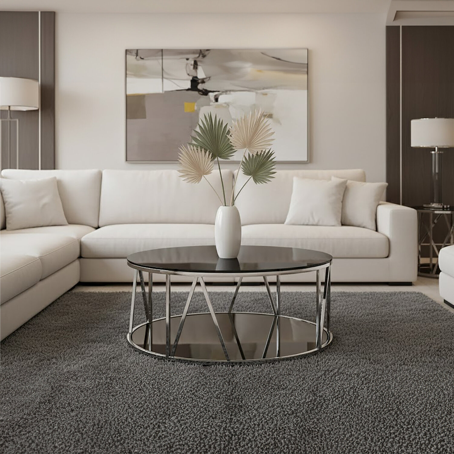 Alvaro Round Chrome Finish Coffee Table - Black