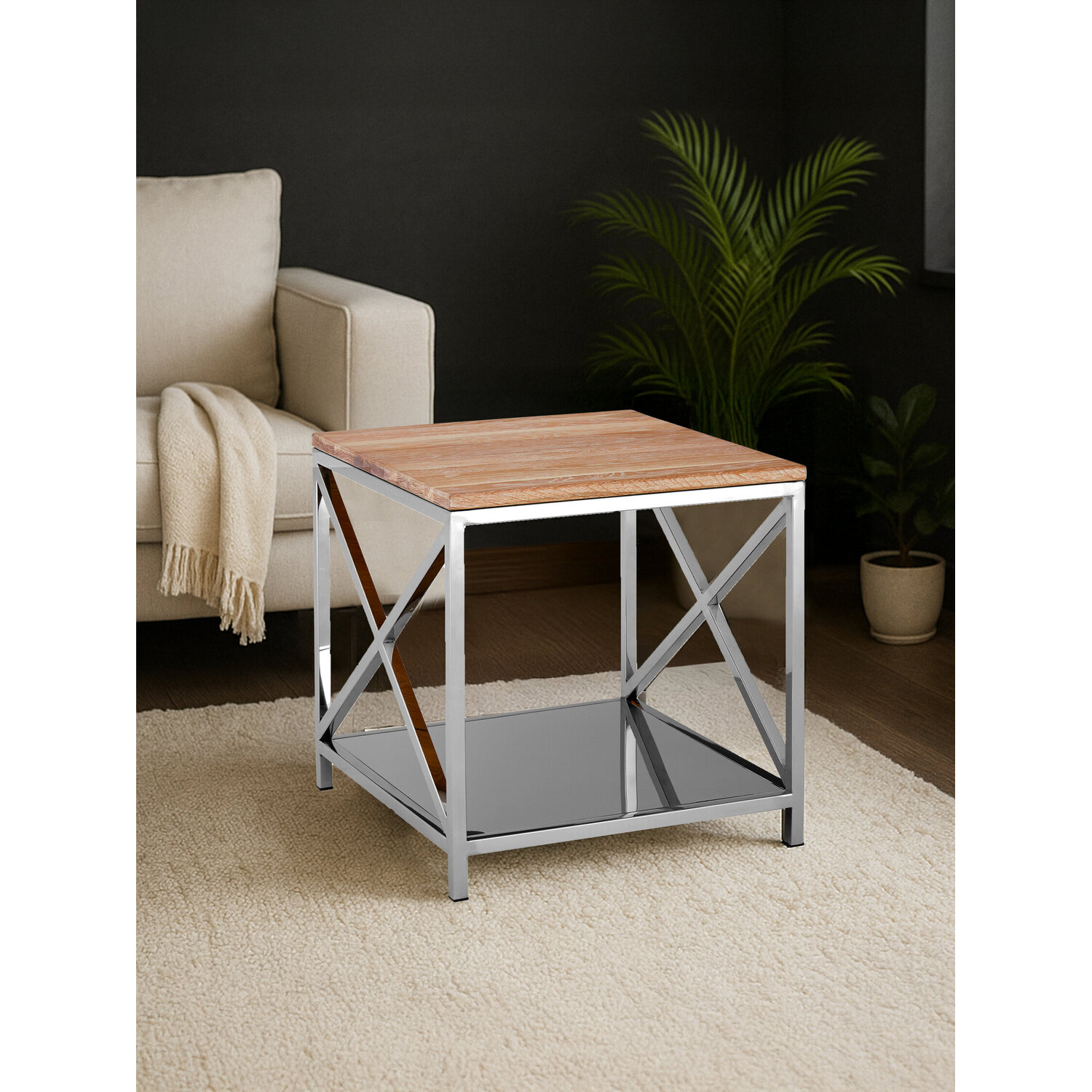 Chiswick Oak Wood Side Table - Brown