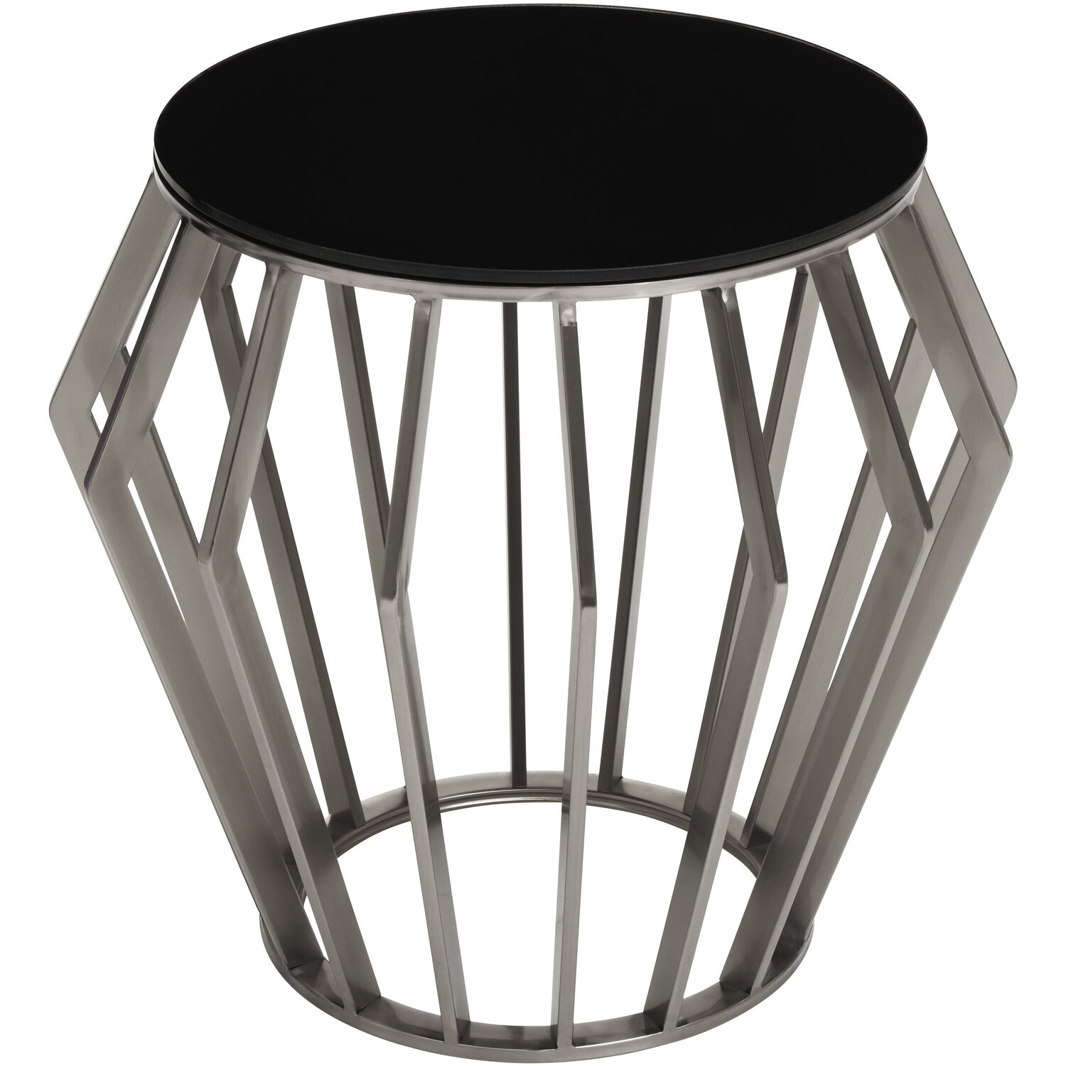 Ackley Silver Round Side Table With Black Glass - Silver