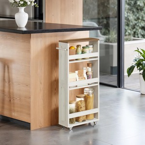 4-Tier Narrow Kitchen Cart, Niche Shelf on Wheels, Handle