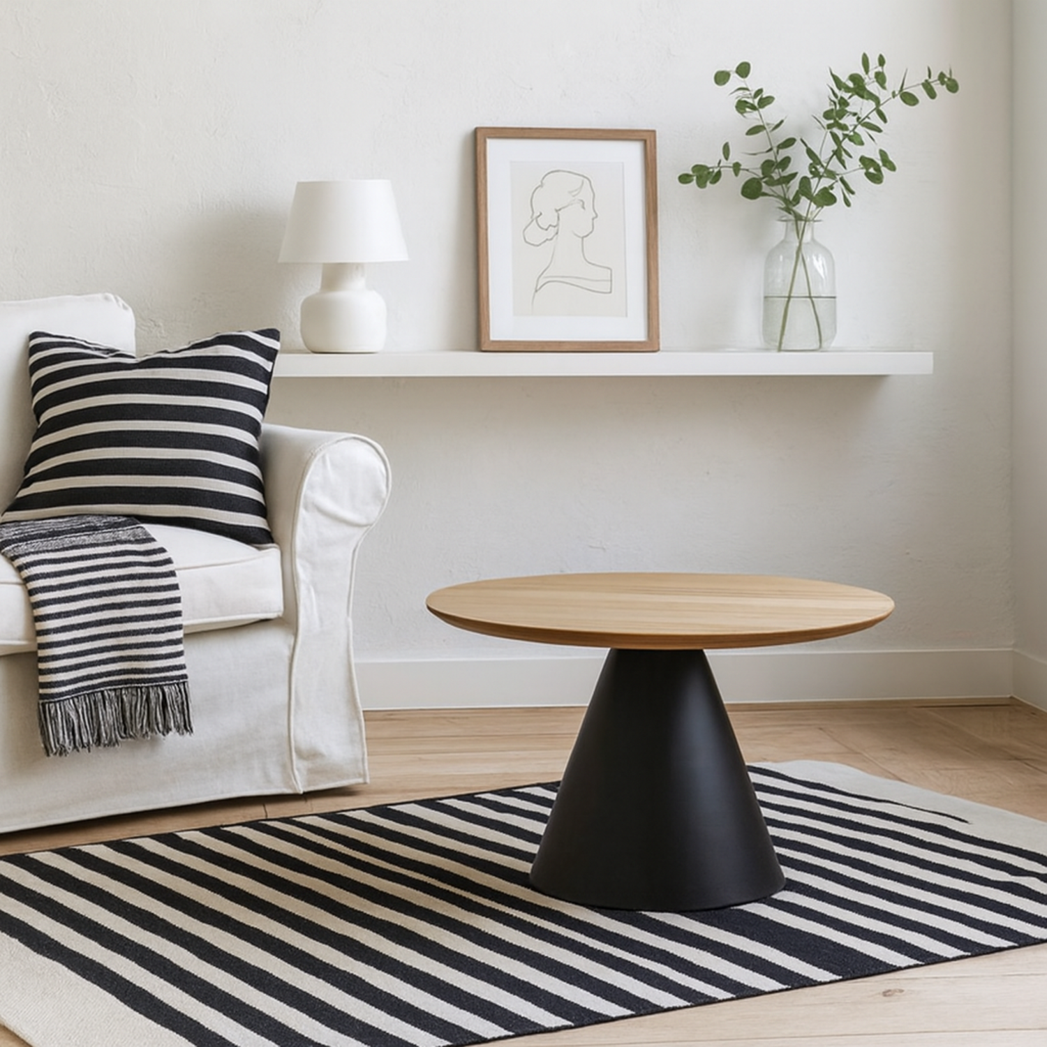 Hamburg Round Veneer Coffee Table Steel Pillar Base - Natural