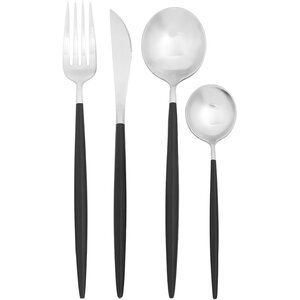 Avie 16 Piece Matte  Silver and Black Cutlery Set