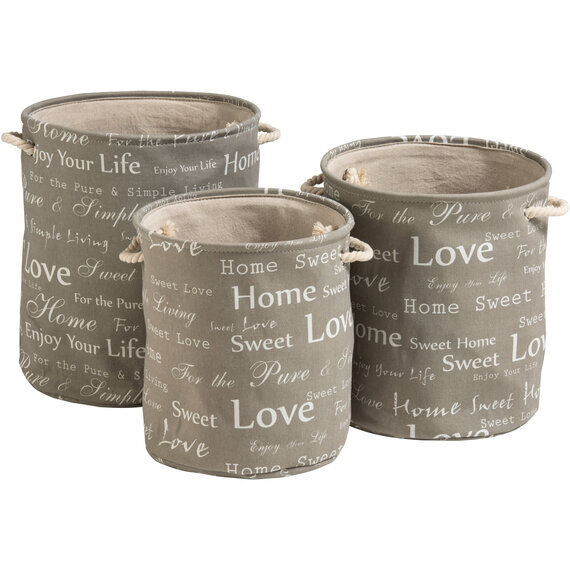 Panier Set Of 3 Canvas Round Laundry Hampers