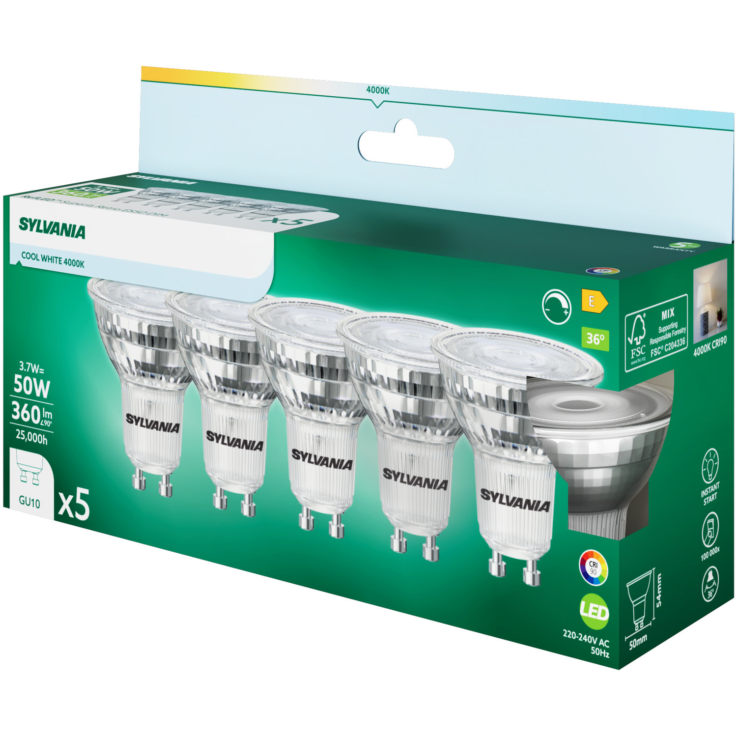 Sylvania Refled Superia Rt Es50 Led Gu10 Spotlight Bulb 360 Lumens Dimmable Clea - Transparent 8 1cm