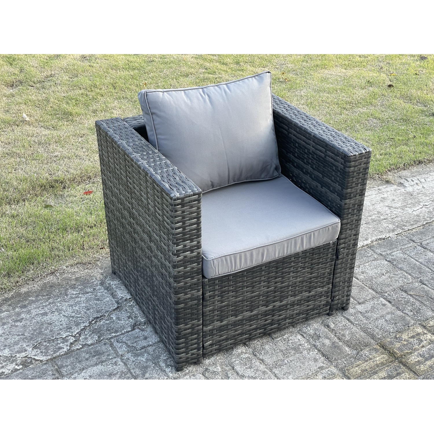 Fimous Rattan Single Sofa Chair With Cushion - Dark Grey