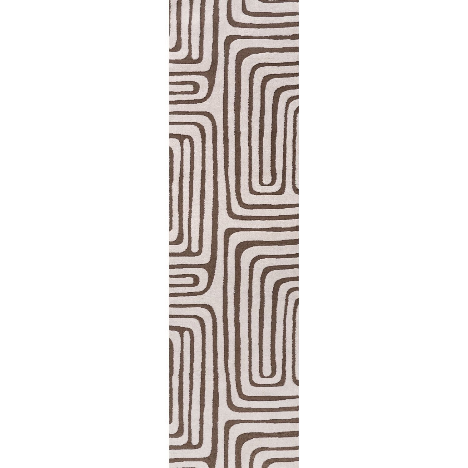 The Rugs Unisex Taupe Loft Curved Line Living Room Area Rug And Runners Soft Pile In 80Cm X 300Cm Kids - Image 2