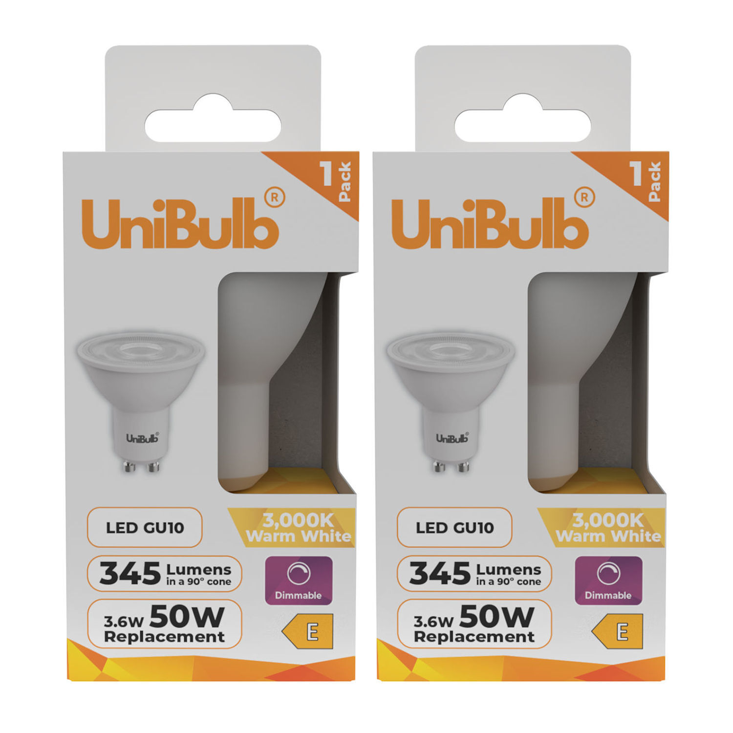 UniBulb LED GU10 345lm 3.6W (Replaces 50W) 3000K (Warm White) Spotlight Dimmable Light Bulb - Warm White