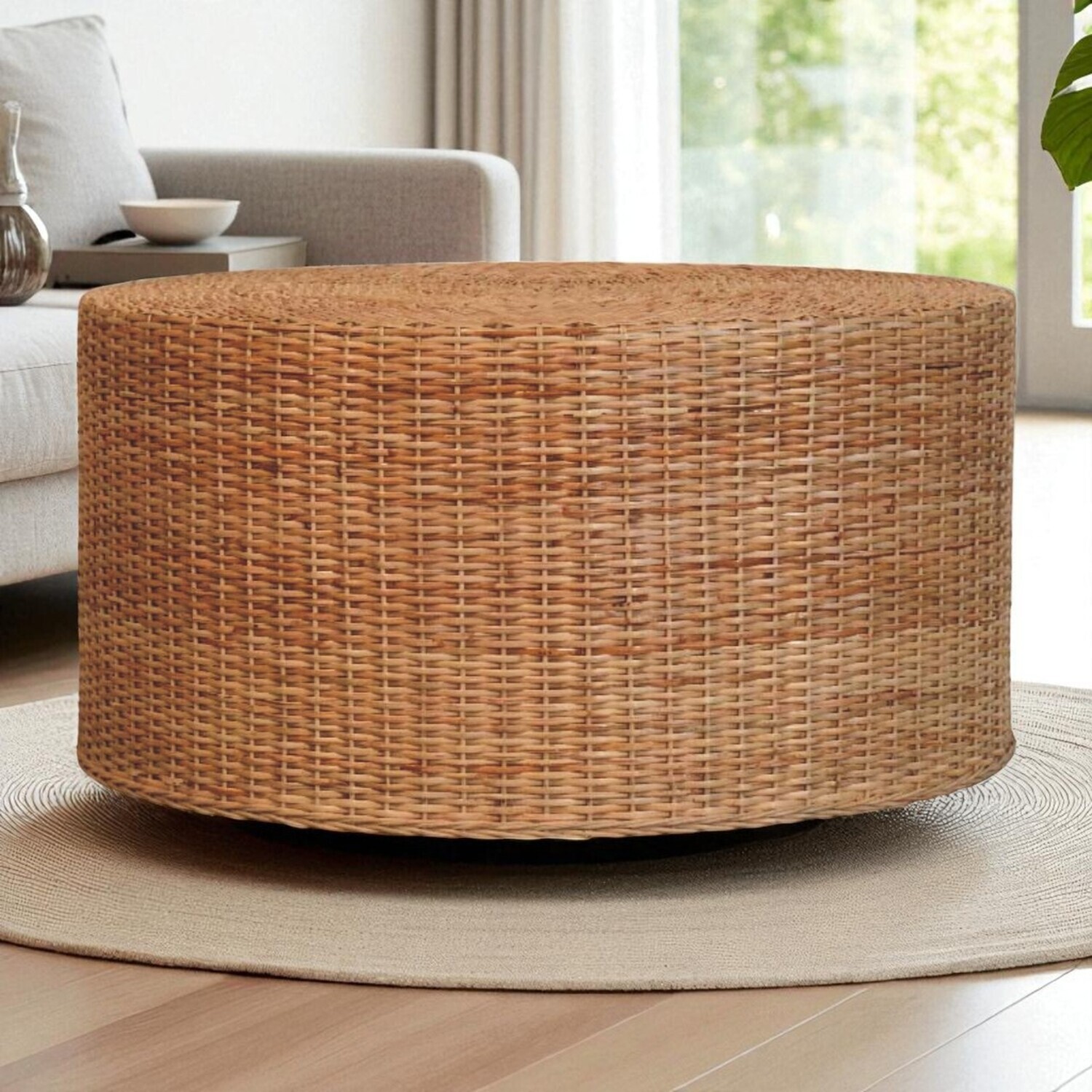 Solid Wood Regency Round Woven Coffee Table - Brown