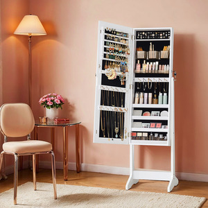 White Lockable Jewellery Cabinet with Mirror