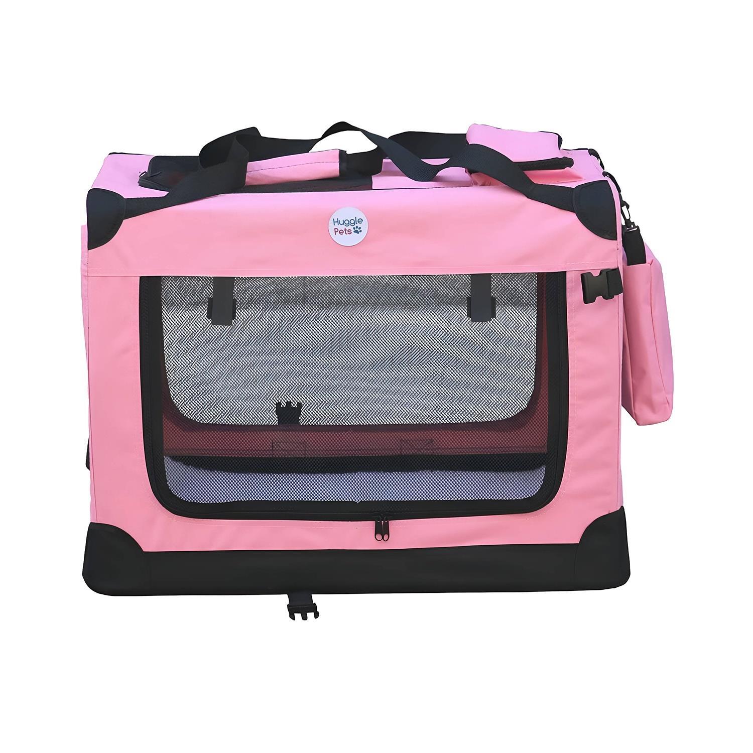 HugglePets Fabric Dog Crate - Camo Green, Large - Pink / 58cm
