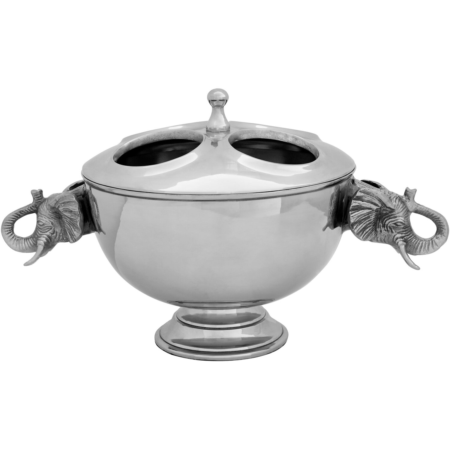 Yala 4 Bottles Elephant Wine Cooler With Lid - Silver