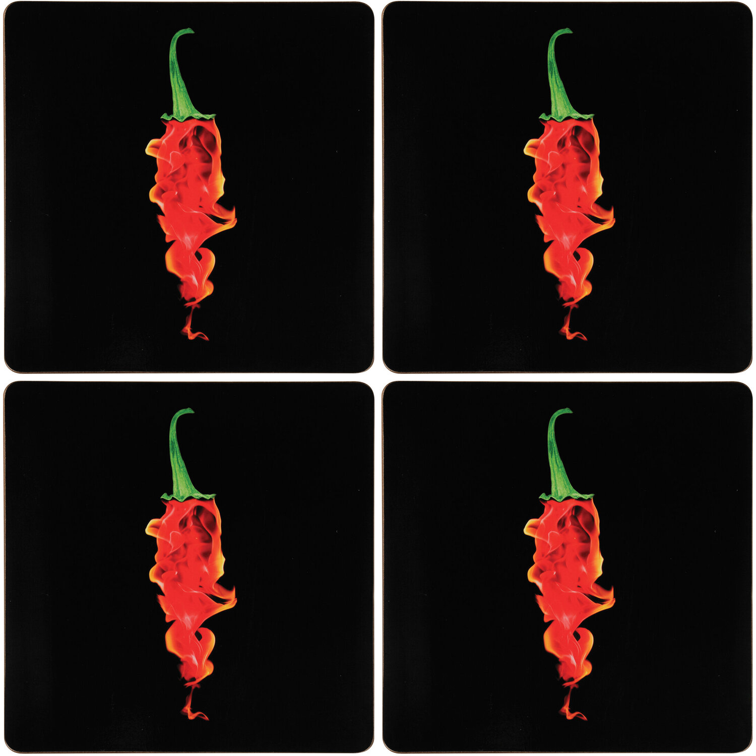 Essentials By Premier Set Of Four Flaming Chilli Placemats - Black, Green, Red