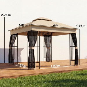 Outsunny 3 x 3 m Garden Gazebo with Shelves, UPF50+ Permanent Gazebo