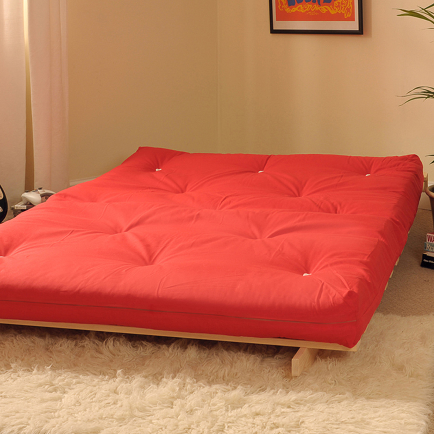 Red Double Luxury Futon Sofa Bed - Red