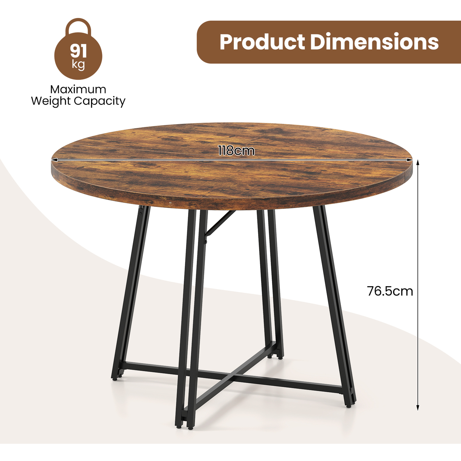 Round Kitchen Table Dining Table - Brown