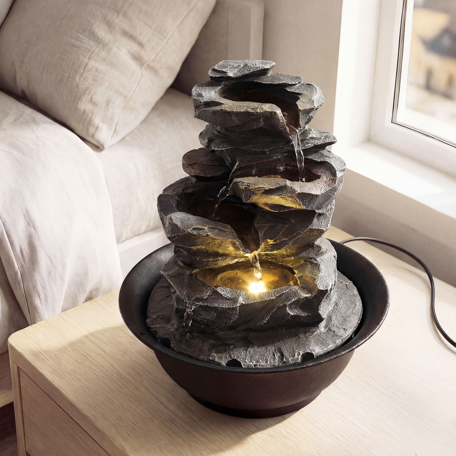 LED Tabletop Cascading Water Fountain