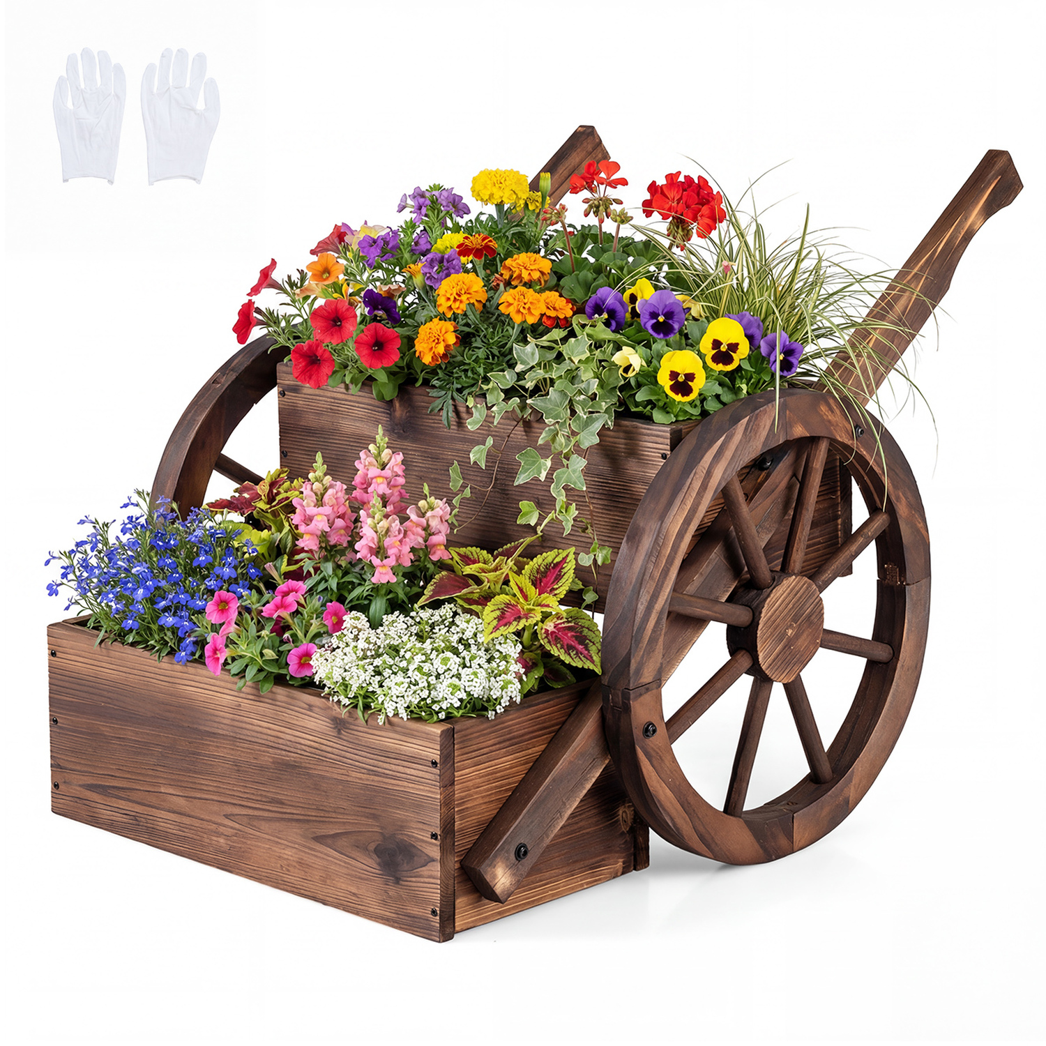 Costway 2-Tier Wagon Garden Planter - Brown