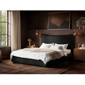 Miller Curved Headboard Bed Black Chenille