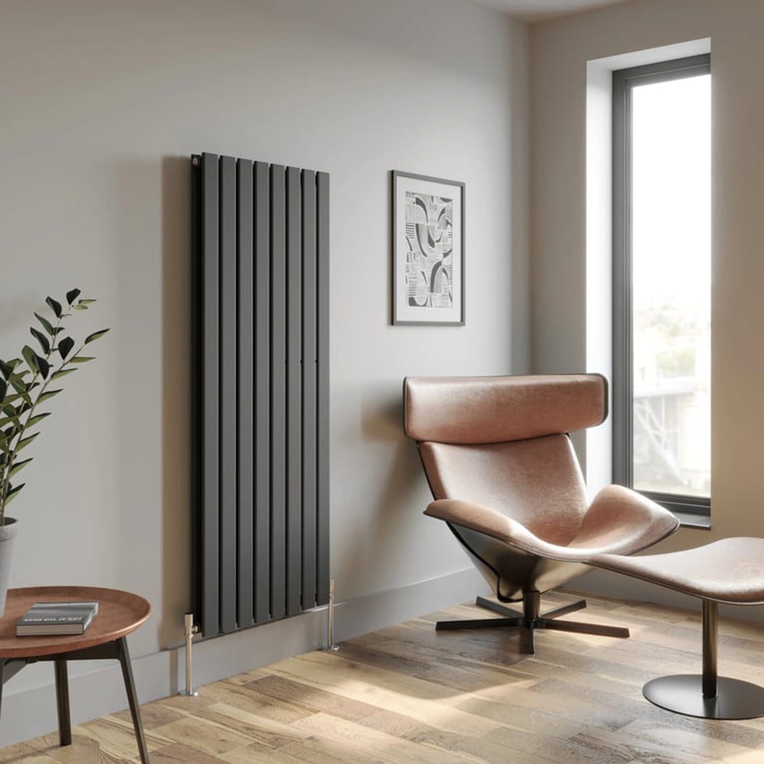 Temprazo Horizontal Double Flat Panel Designer Radiator - 600 X 1060Mm Anthracite - Grey / 605Mm / 1600Mm