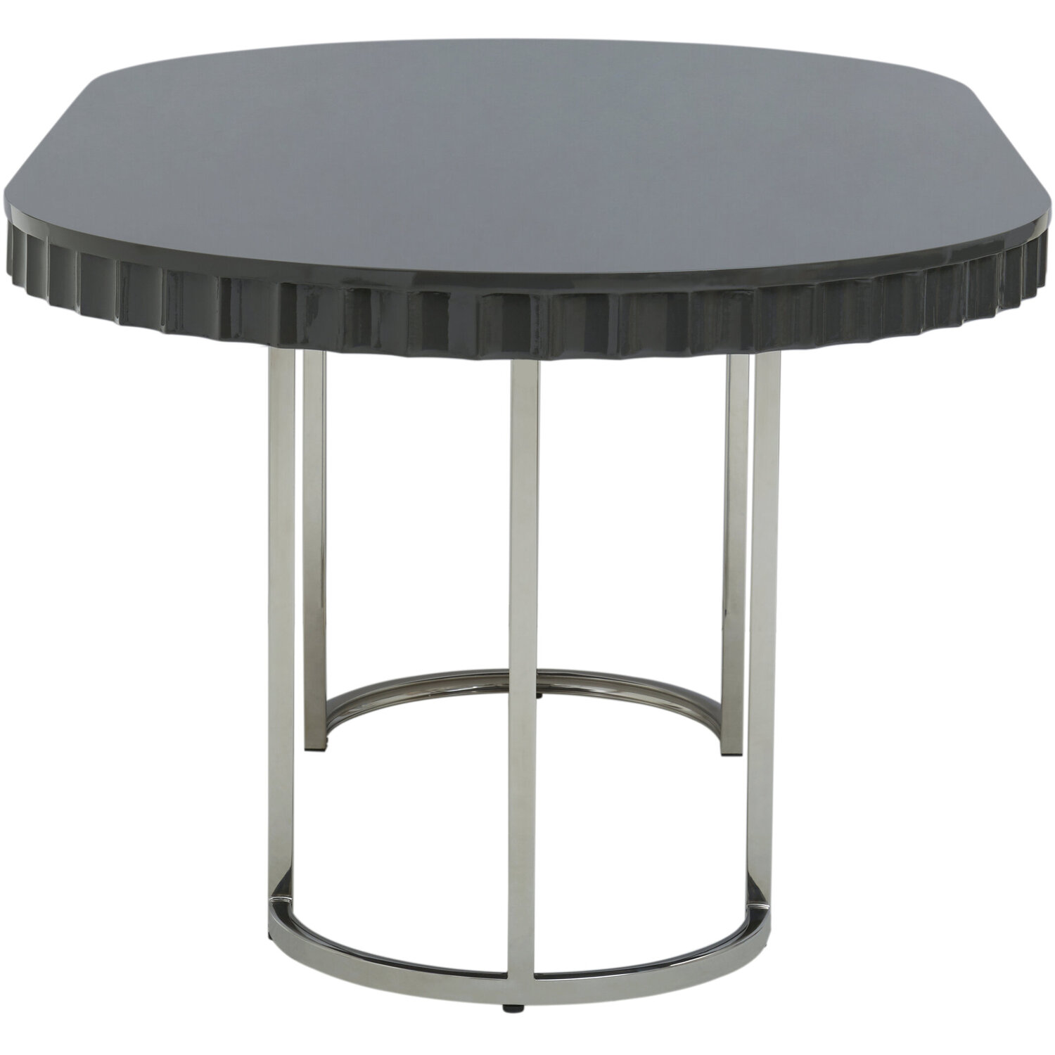 Fifty Five South Genoa Grey Gloss Finish Oval Dining Table - Silver