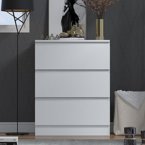 FWStyle 3 Drawer Chest of Drawers Matt White No Handle Modern Deep