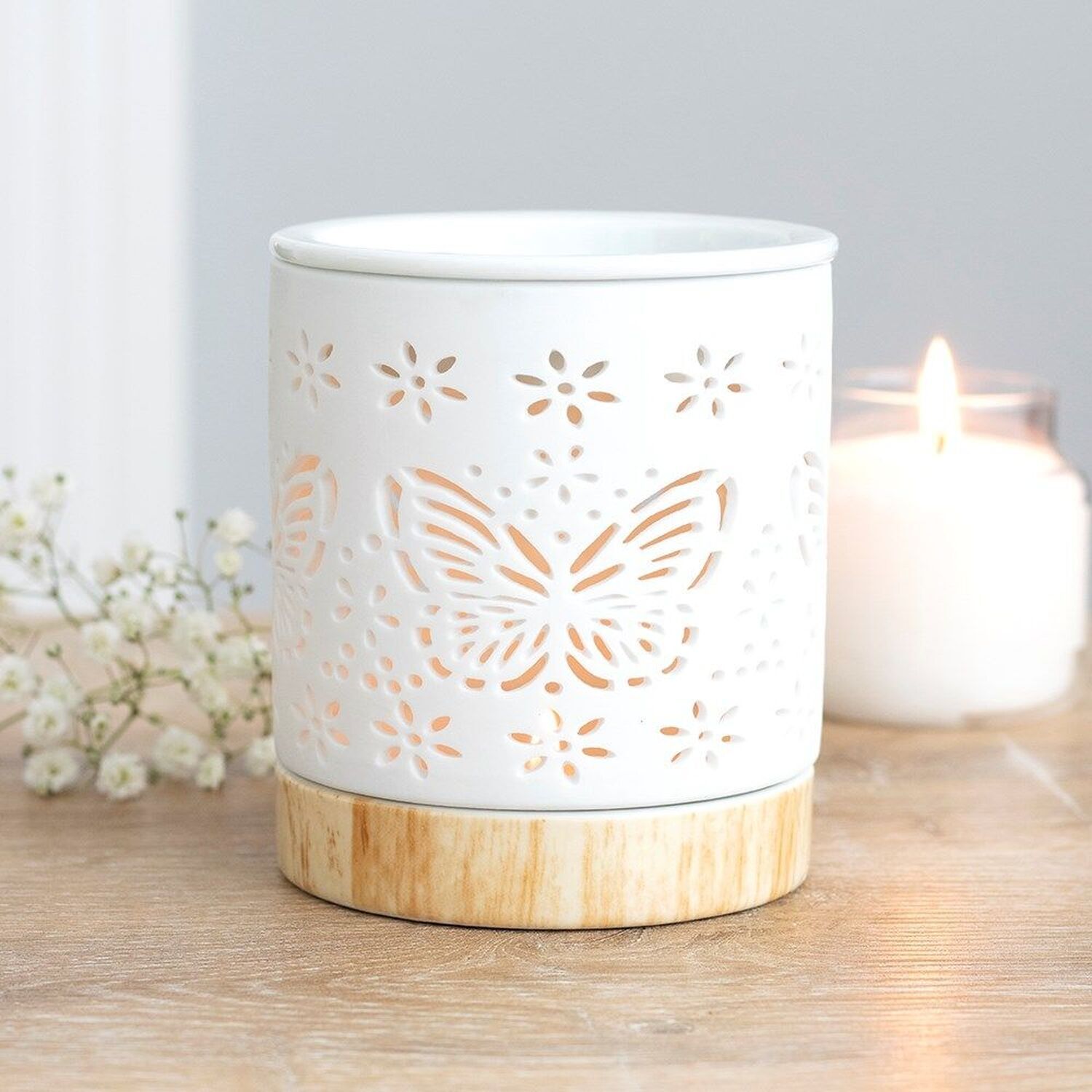 Kdmk Matte Ceramic Butterfly Oil Burner - White