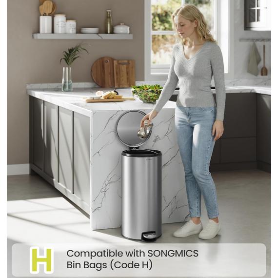 SONGMICS Kitchen Bin, Round Trash Bin with 15 Trash Bags